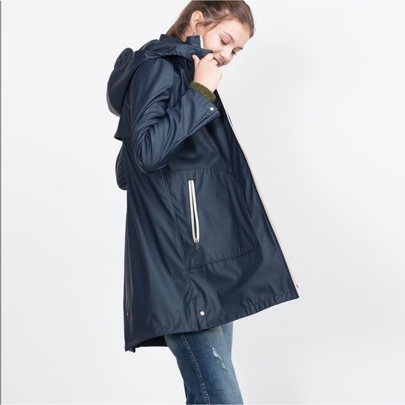 zara navy raincoat